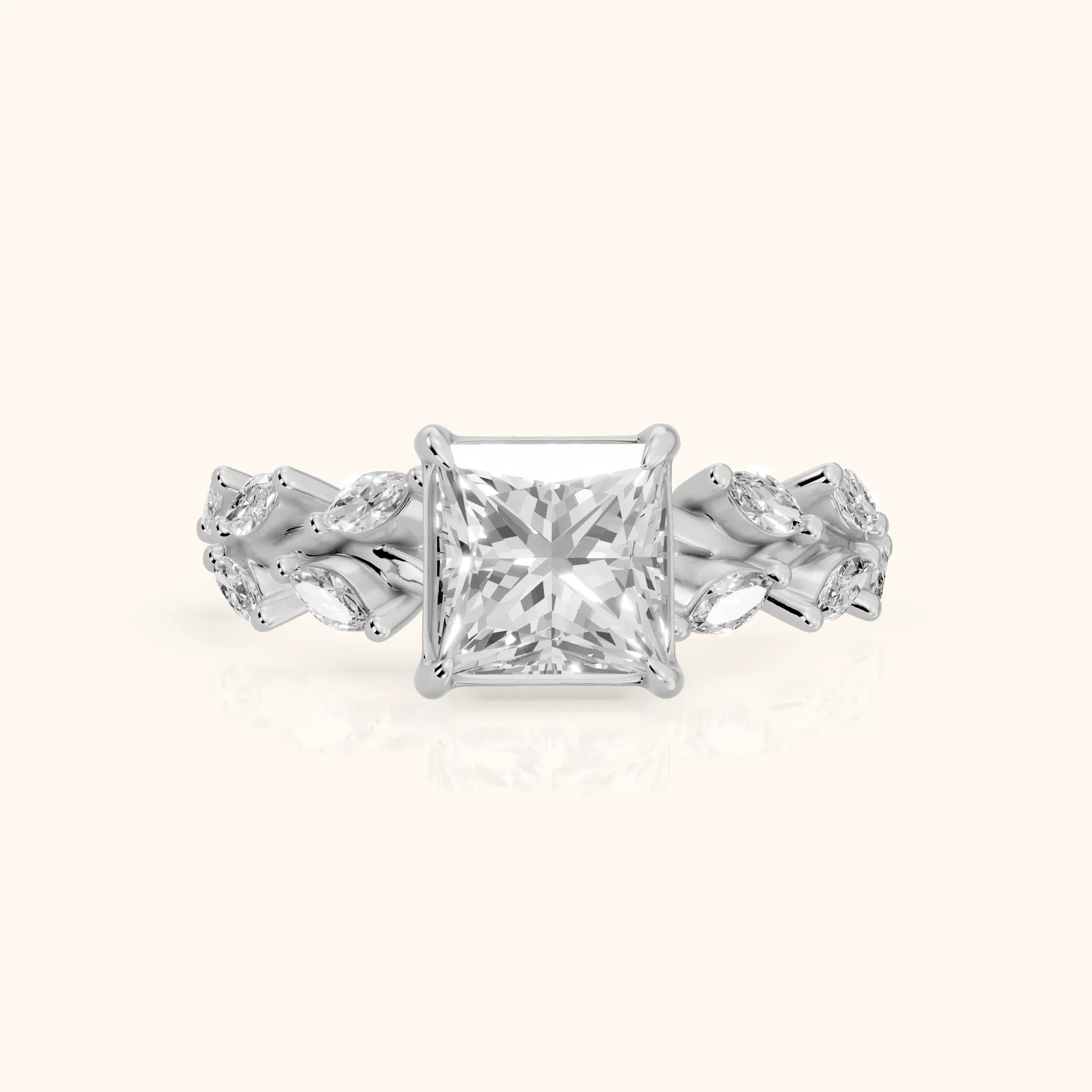Maureen Leaf Garland Princess Diamond Engagement Ring in Silver — view 1