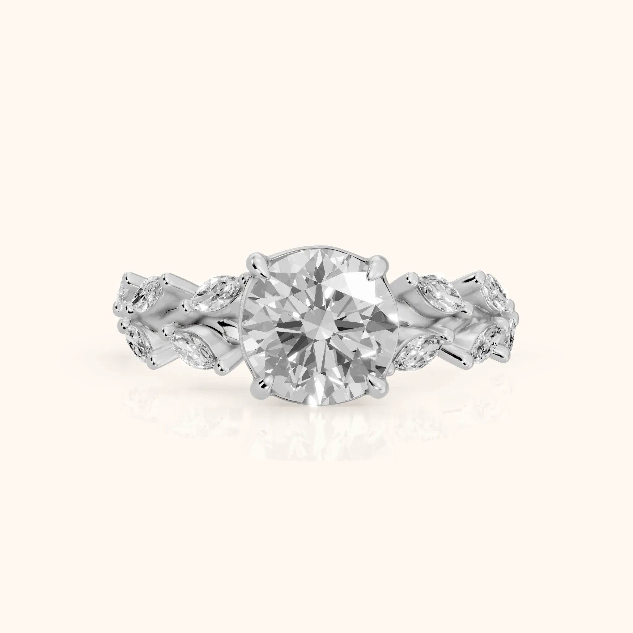 Maureen Leaf Garland Round Diamond Engagement Ring in Silver — view 1