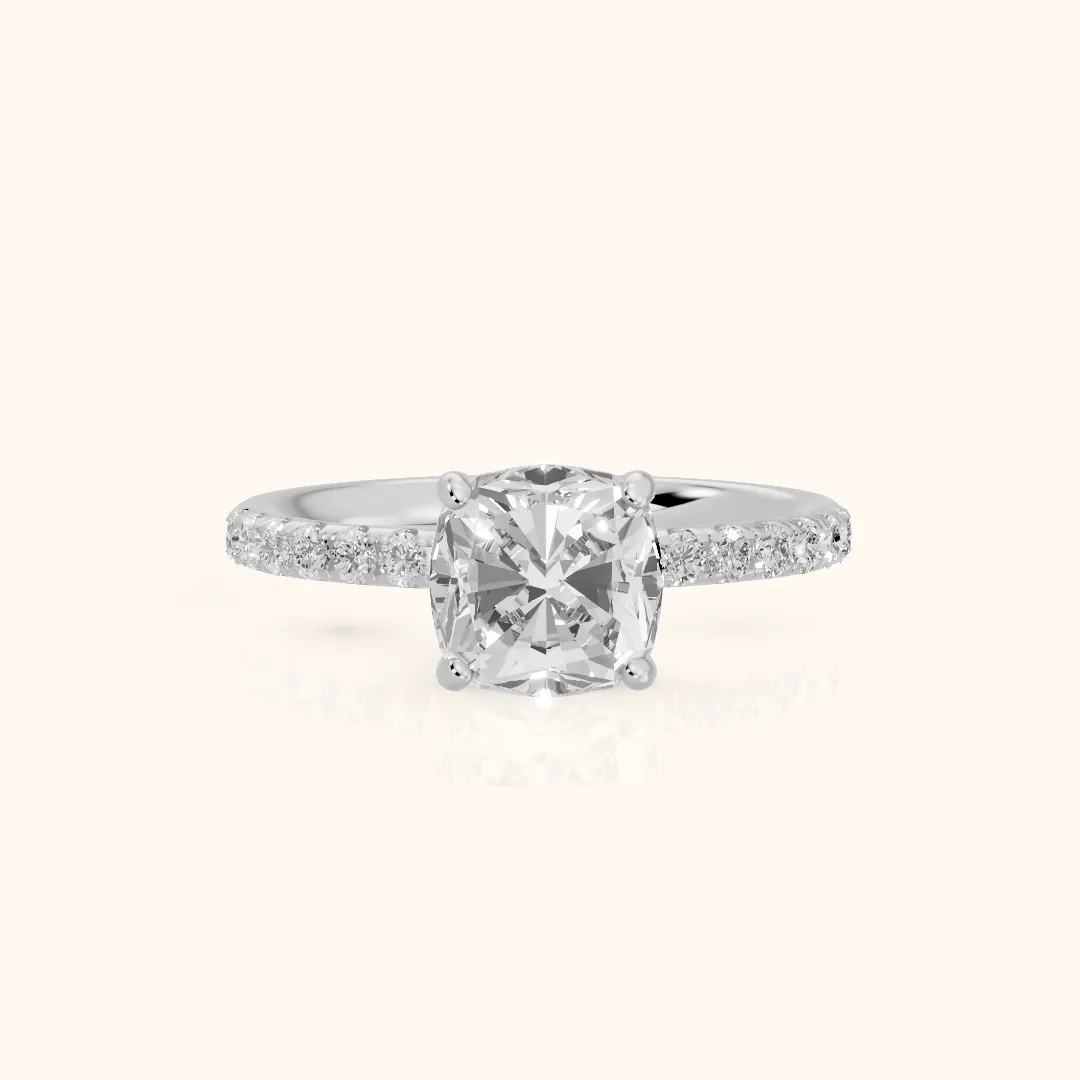 Nessa Hidden Halo Pavé Cushion Diamond Engagement Ring in Platinum — view 2