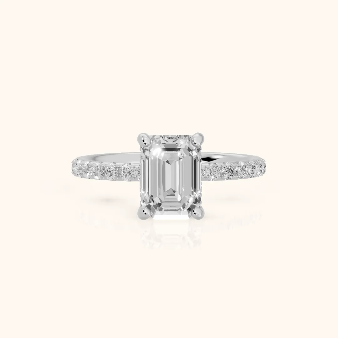 Nessa Hidden Halo Pavé Emerald Diamond Engagement Ring in Silver — view 2