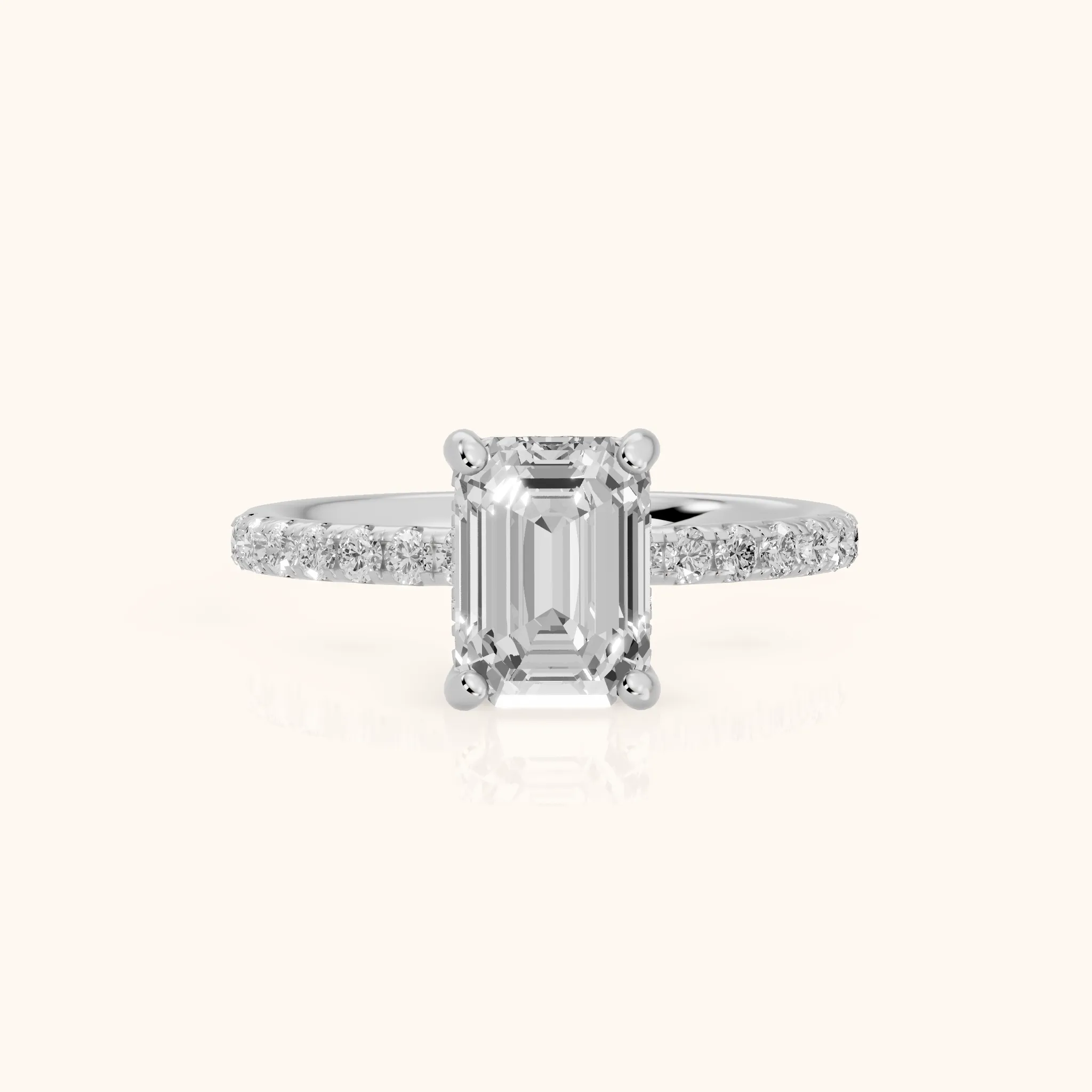 Nessa Hidden Halo Pavé Emerald Diamond Engagement Ring in Silver — view 1