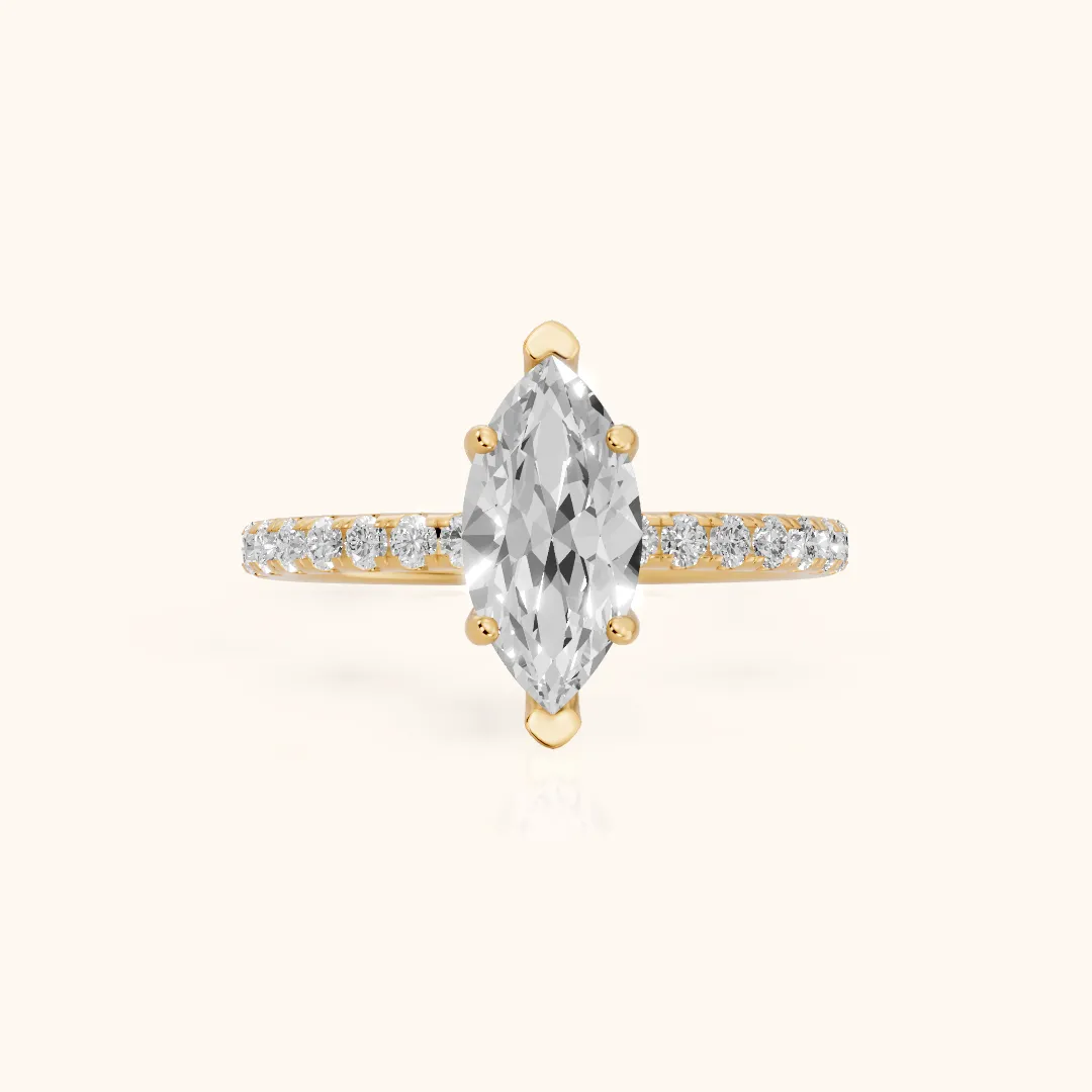 Nessa Hidden Halo Pavé Marquise Diamond Engagement Ring in Yellow Gold — view 2