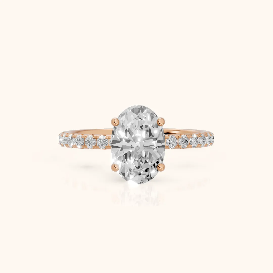Nessa Hidden Halo Pavé Oval Diamond Engagement Ring in Rose Gold — view 2