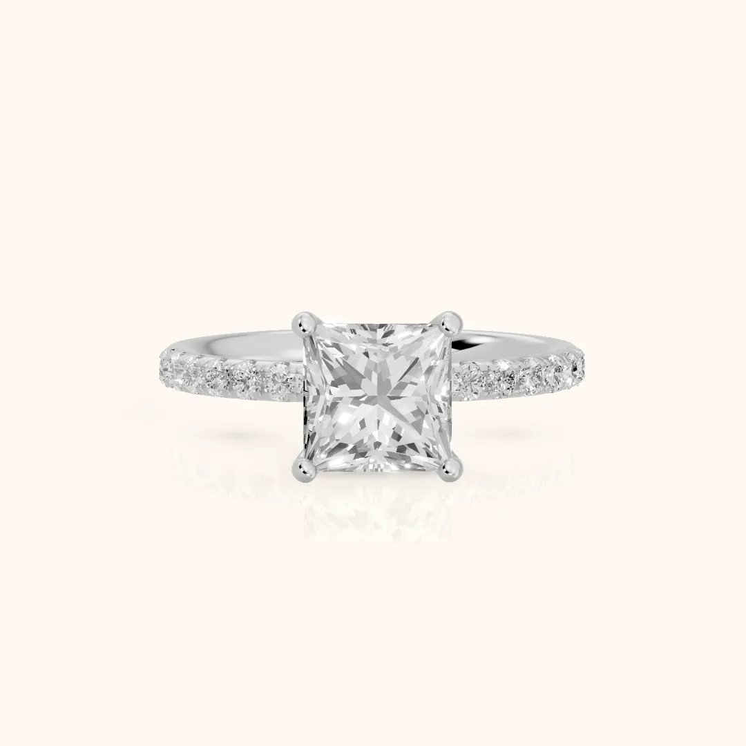 Nessa Hidden Halo Pavé Princess Diamond Engagement Ring in Silver — view 2