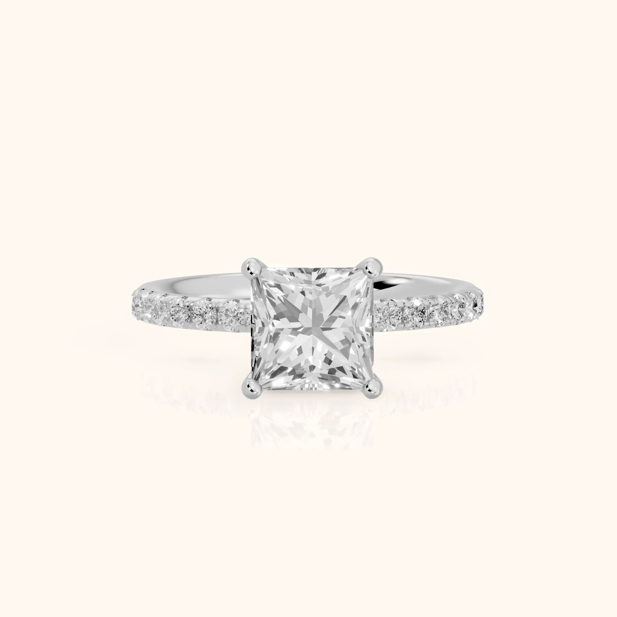 Nessa Hidden Halo Pavé Princess Diamond Engagement Ring in Silver — view 1