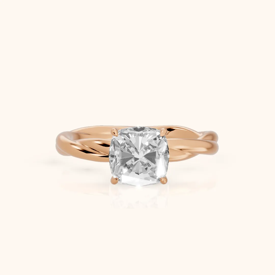 Nicola Twist Solitaire Cushion Diamond Engagement Ring in Rose Gold — view 2