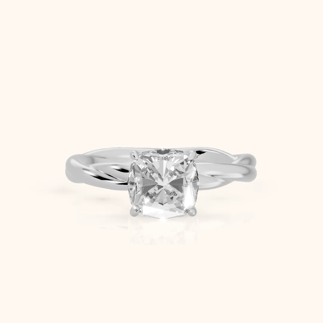 Nicola Twist Solitaire Cushion Diamond Engagement Ring in Platinum — view 2