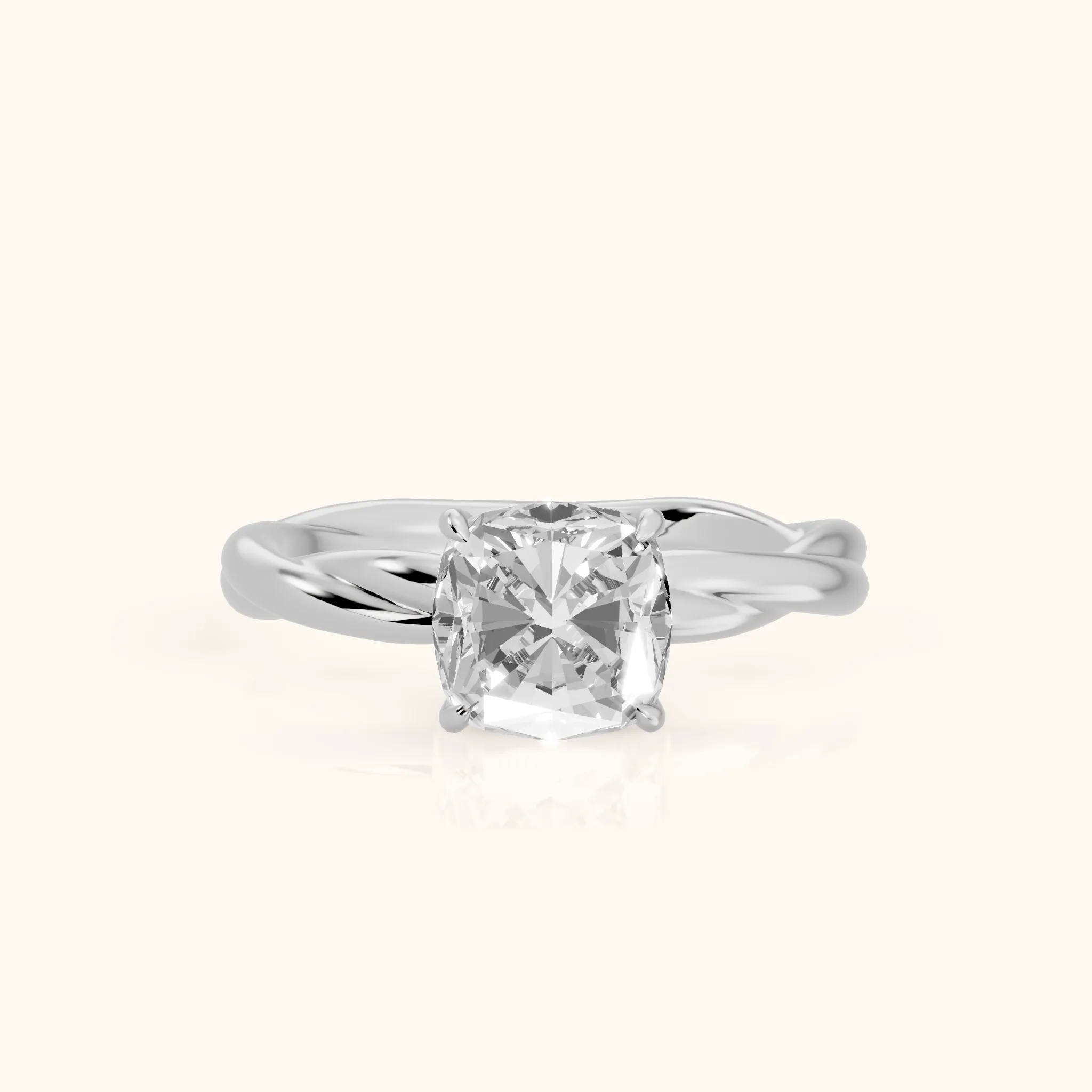 Nicola Twist Solitaire Cushion Diamond Engagement Ring in Platinum — view 1