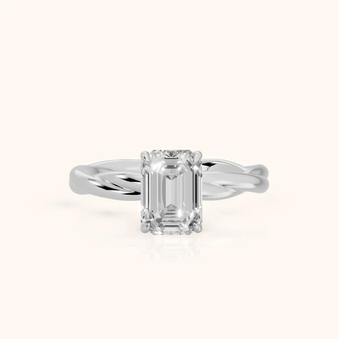 Nicola Twist Solitaire Emerald Diamond Engagement Ring in Silver — view 2