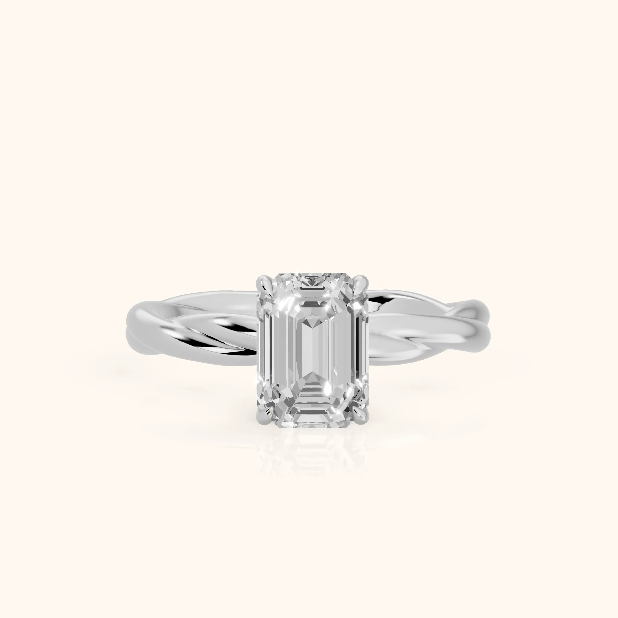Nicola Twist Solitaire Emerald Diamond Engagement Ring in Silver — view 1