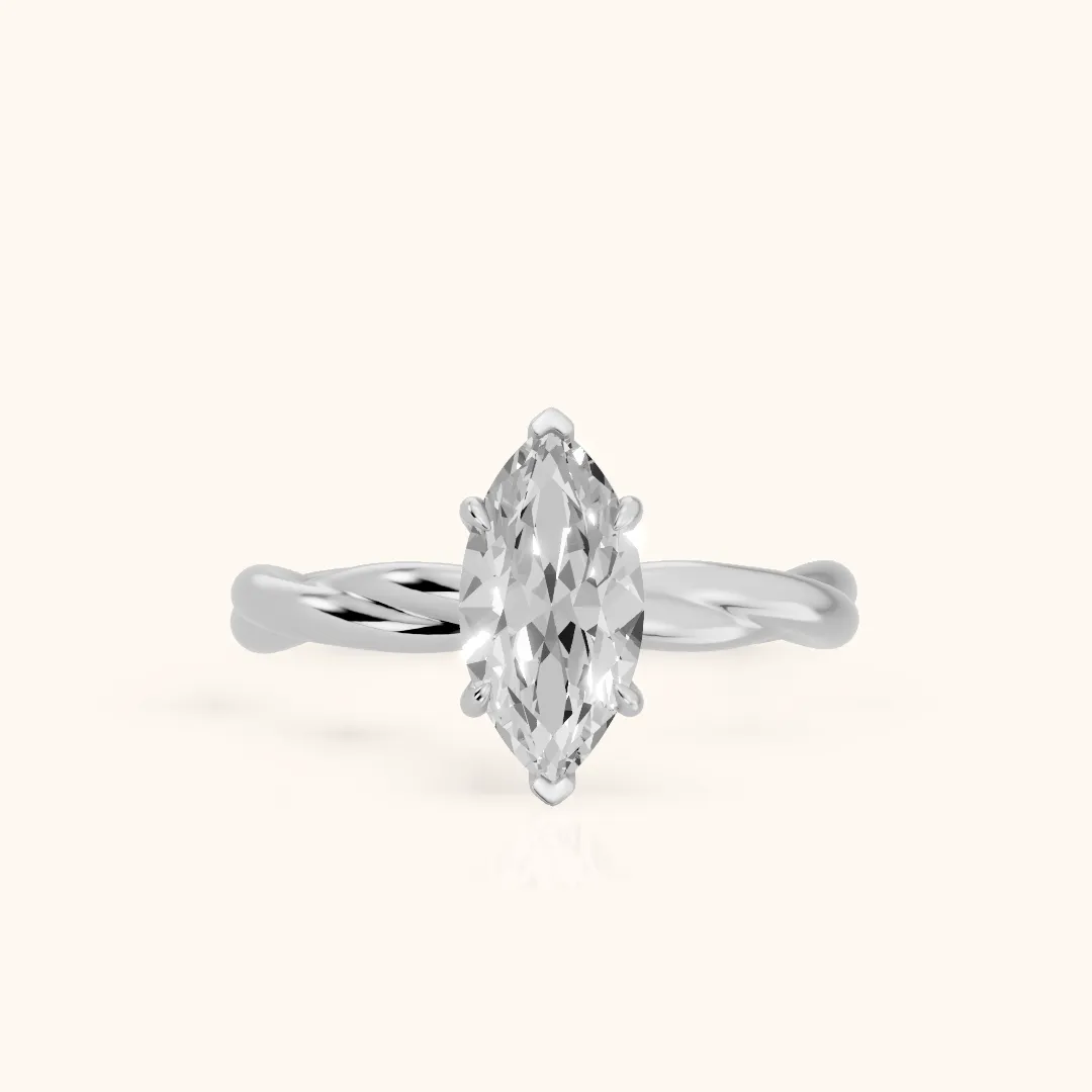 Nicola Twist Solitaire Marquise Diamond Engagement Ring in White Gold — view 2