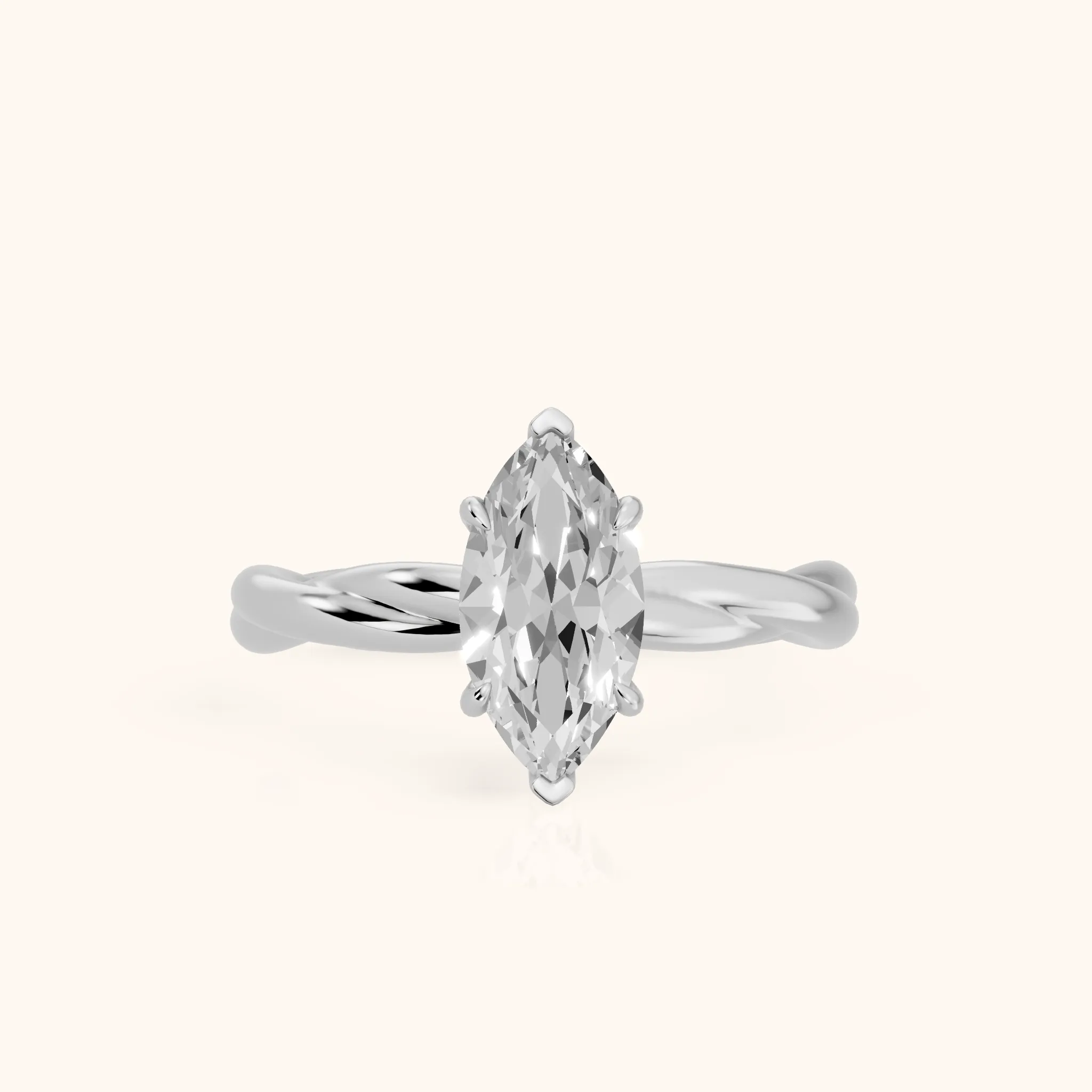 Nicola Twist Solitaire Marquise Diamond Engagement Ring in White Gold — view 1