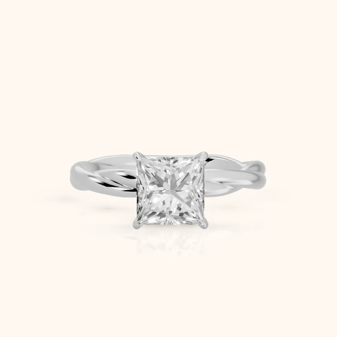 Nicola Twist Solitaire Princess Diamond Engagement Ring in White Gold — view 2