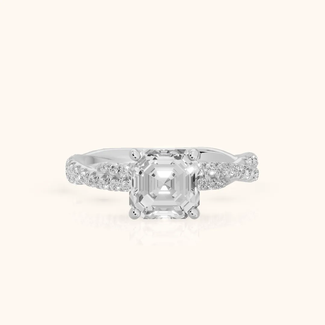 Petra Twist Pavé Asscher Diamond Engagement Ring in Silver — view 2