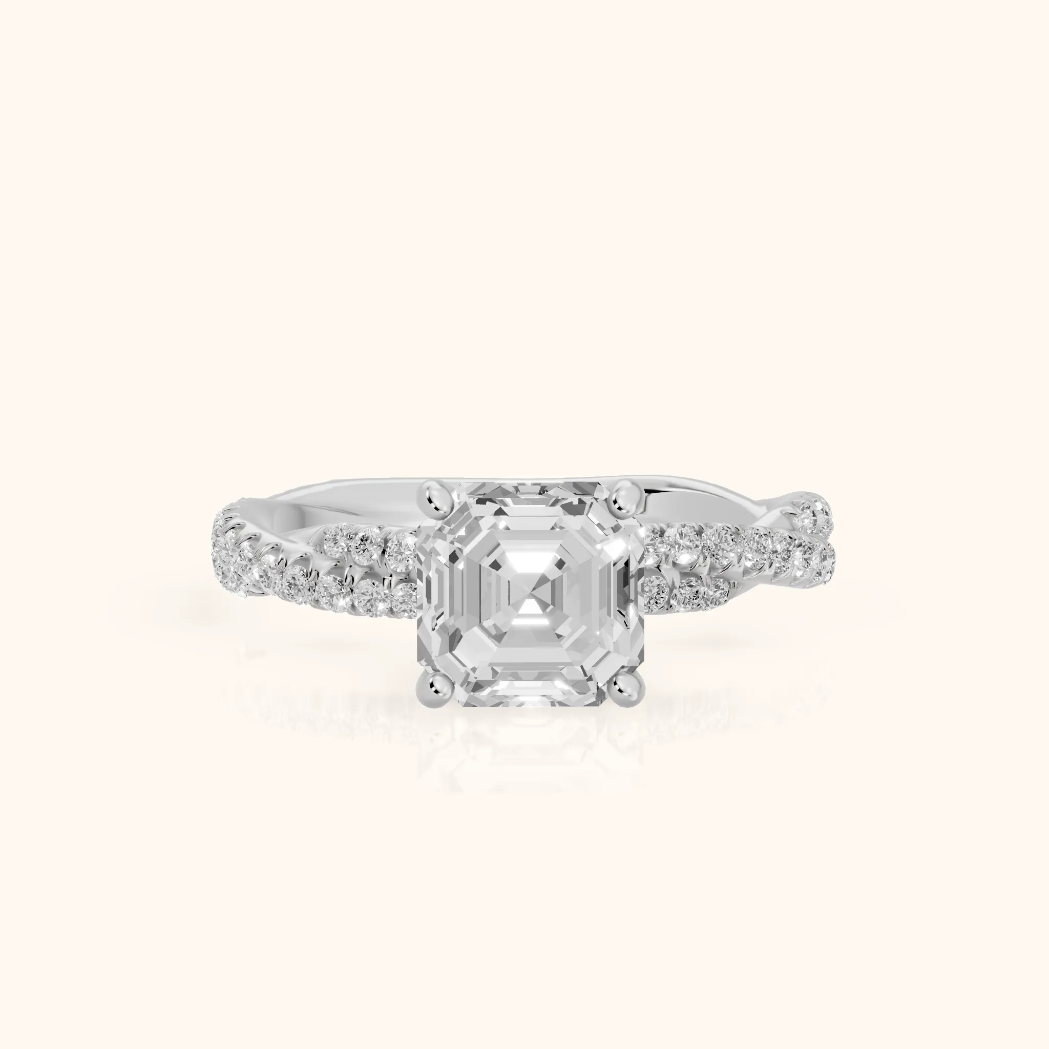 Petra Twist Pavé Asscher Diamond Engagement Ring in Silver — view 1