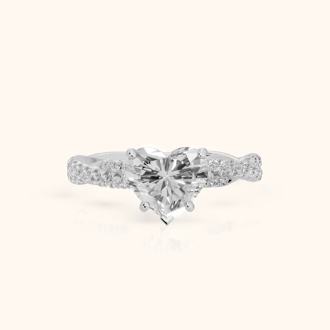 Petra Twist Pavé Heart Diamond Engagement Ring in Silver — view 2