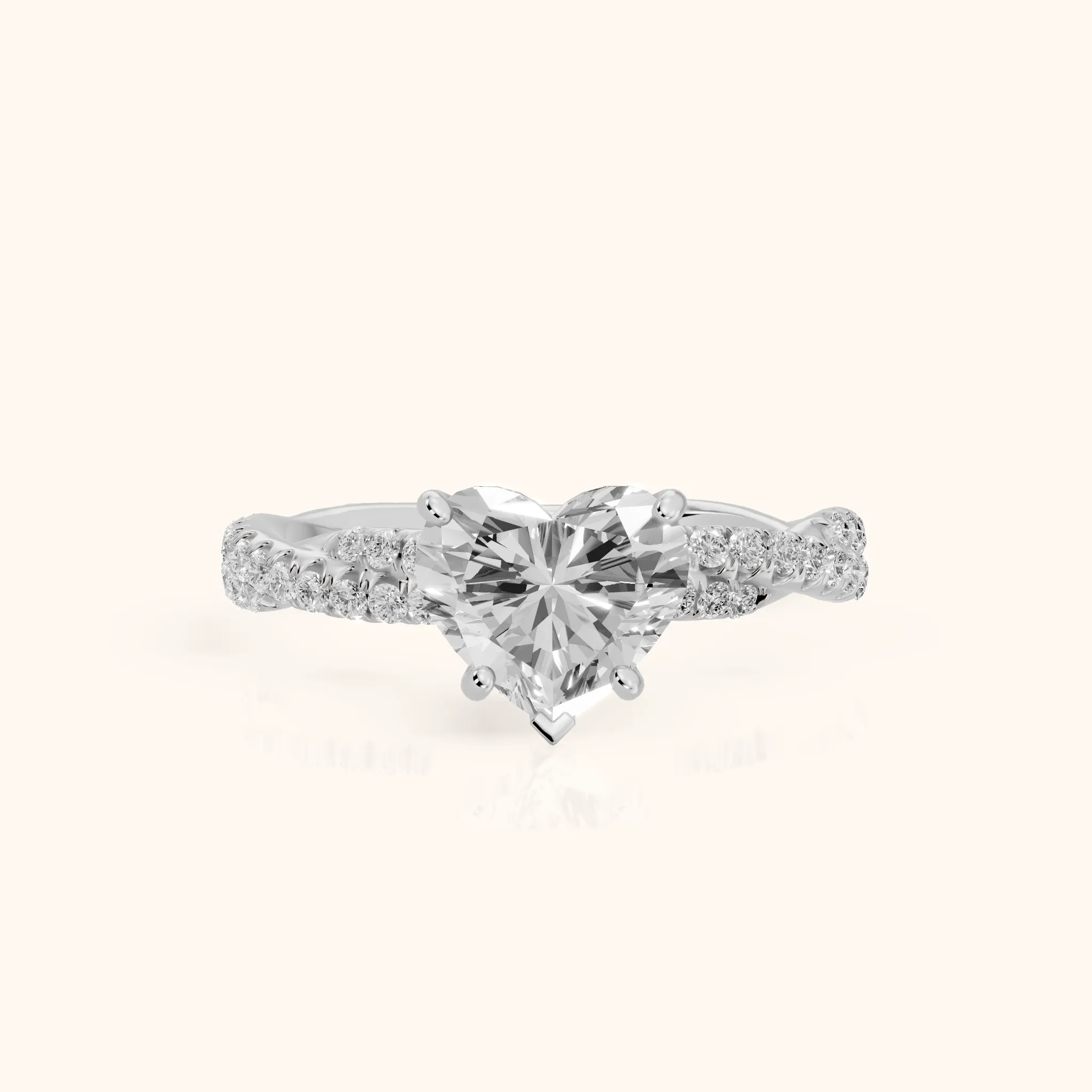 Petra Twist Pavé Heart Diamond Engagement Ring in Silver — view 1