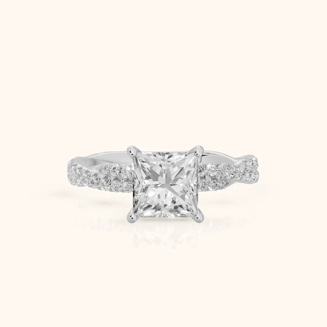 Petra Twist Pavé Princess Diamond Engagement Ring in Silver — view 2