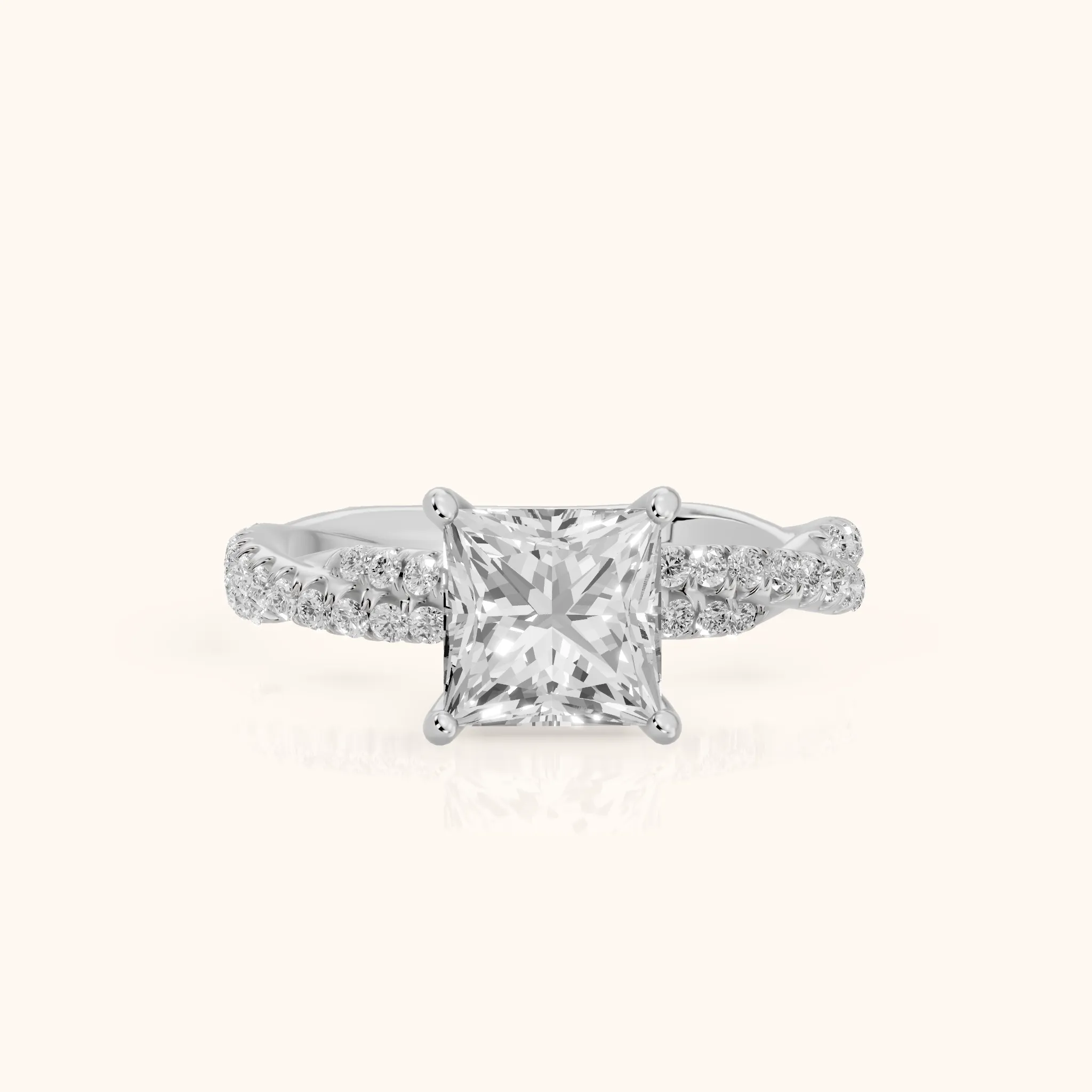 Petra Twist Pavé Princess Diamond Engagement Ring in Silver — view 1