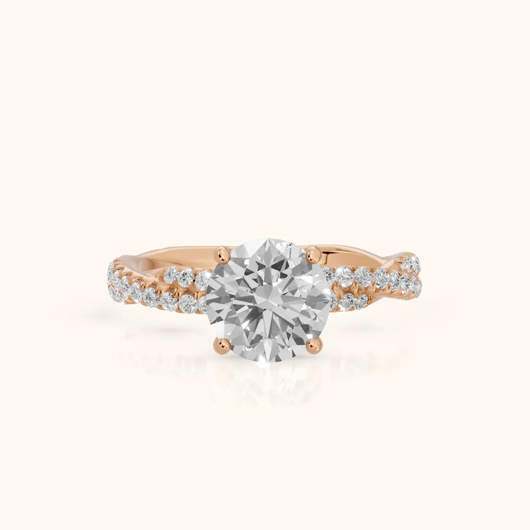 Petra Twist Pavé Round Diamond Engagement Ring in Rose Gold — view 2