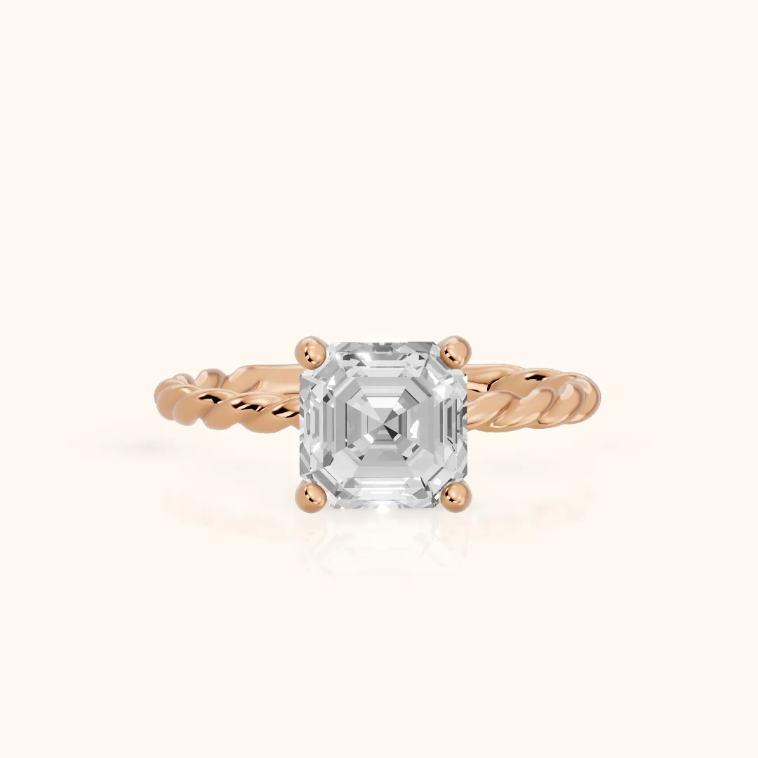 Robyn Twist Solitaire Asscher Diamond Engagement Ring in Rose Gold — view 2