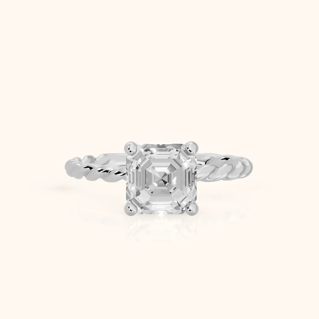 Robyn Twist Solitaire Asscher Diamond Engagement Ring in White Gold — view 2