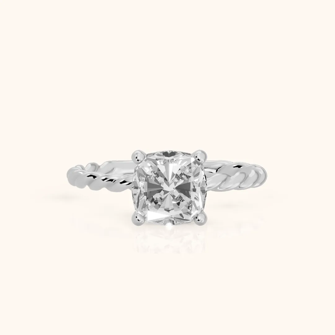 Robyn Twist Solitaire Cushion Diamond Engagement Ring in Platinum — view 2