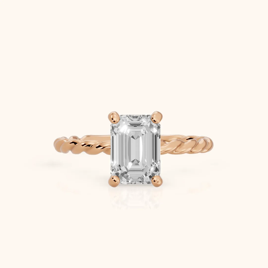 Robyn Twist Solitaire Emerald Diamond Engagement Ring in Rose Gold — view 2