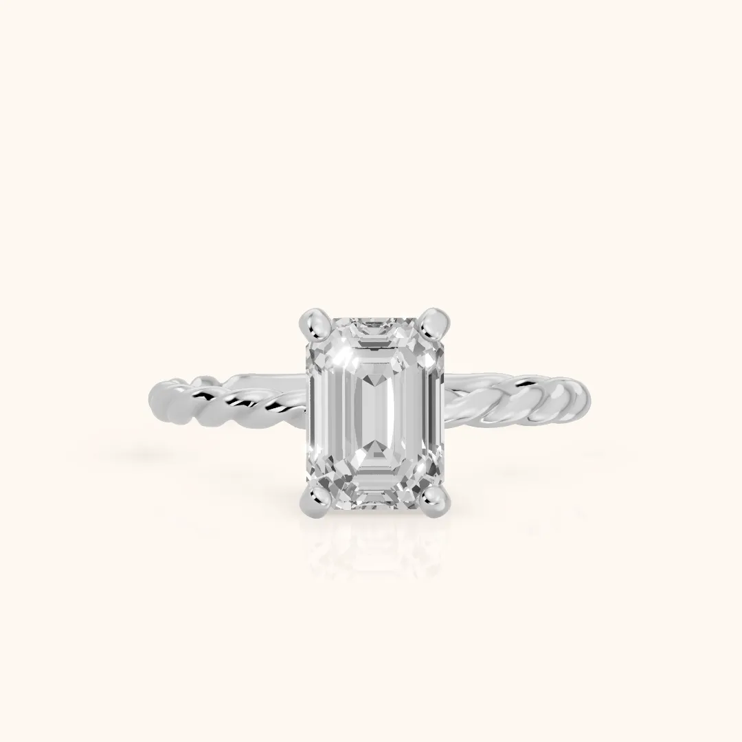 Robyn Twist Solitaire Emerald Diamond Engagement Ring in Silver — view 2