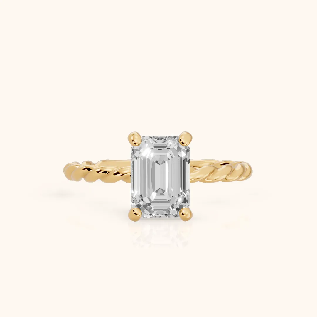 Robyn Twist Solitaire Emerald Diamond Engagement Ring in Yellow Gold — view 2