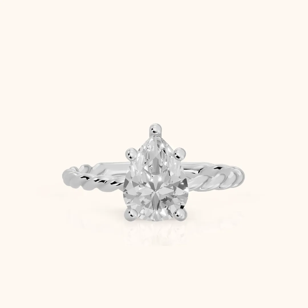 Robyn Twist Solitaire Pear Diamond Engagement Ring in Silver — view 2