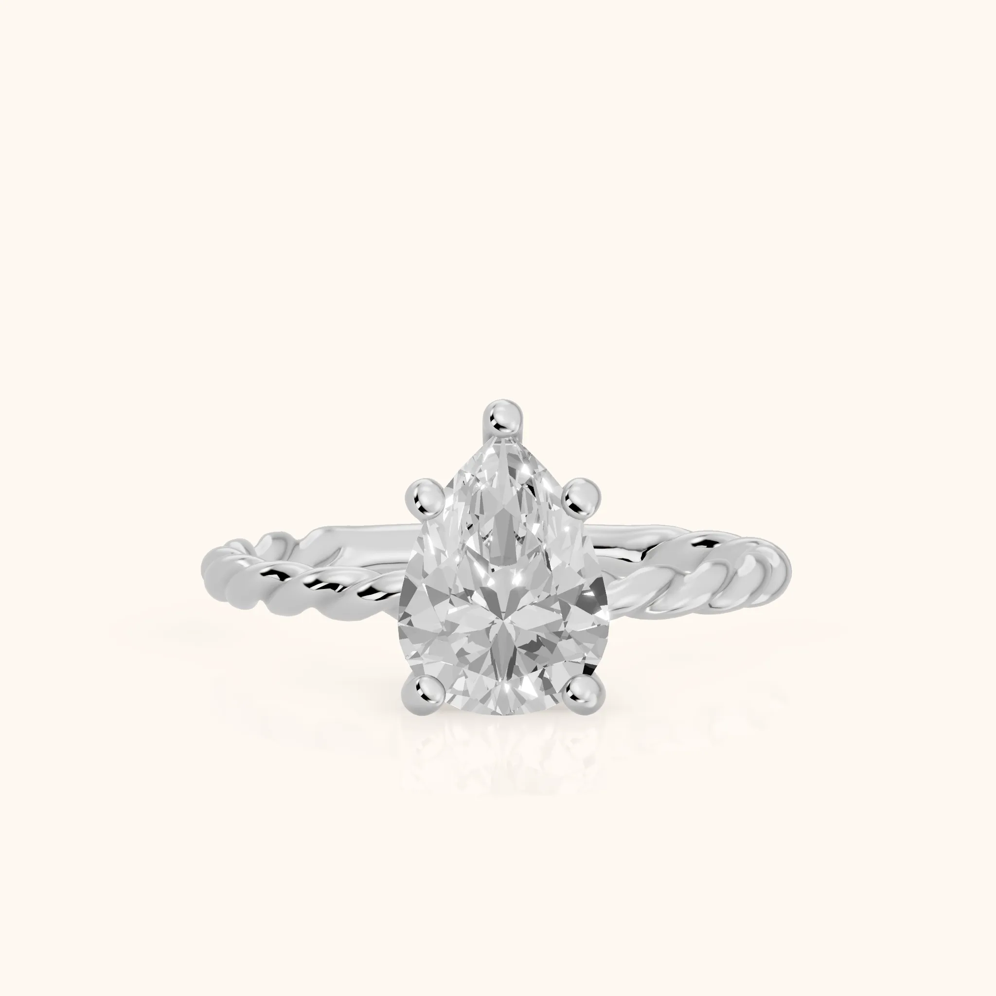 Robyn Twist Solitaire Pear Diamond Engagement Ring in Silver — view 1