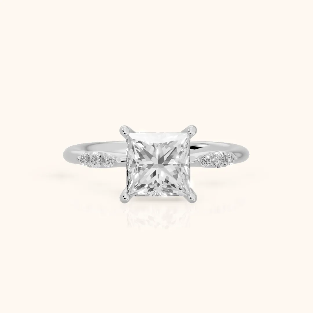 Sheila Pavé Princess Diamond Engagement Ring in Silver — view 2