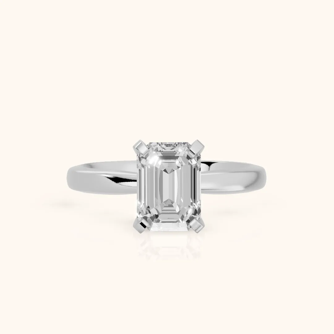 Tamsin Solitaire Knife Edge Emerald Diamond Engagement Ring in White Gold — view 2