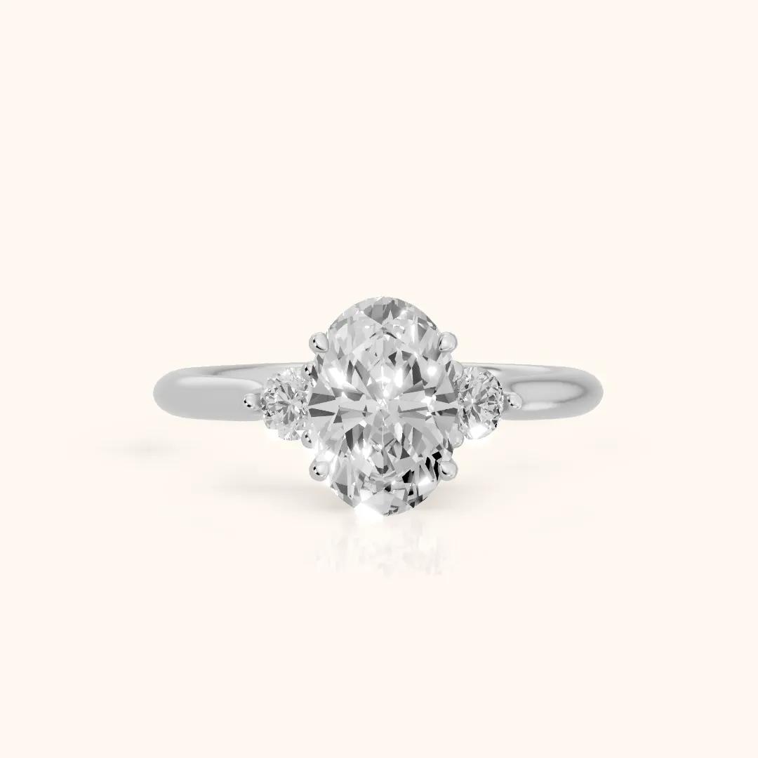 Teresa Three-Stone Cathedral Oval Diamond Engagement Ring in Silver — view 2