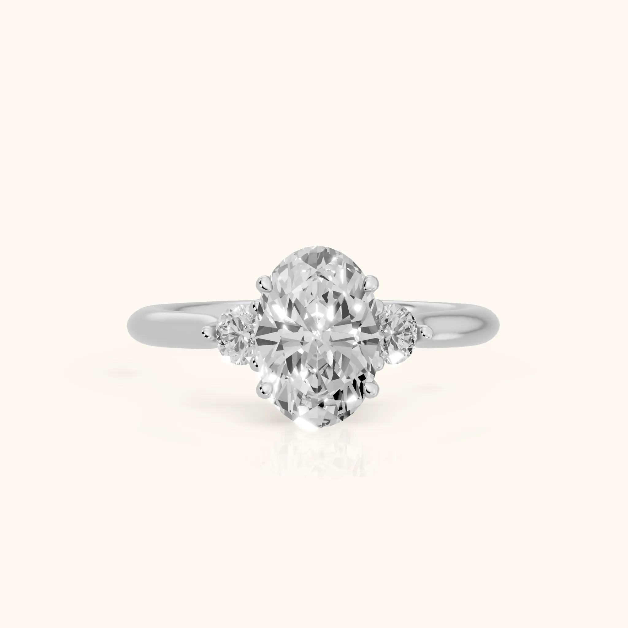 Teresa Three-Stone Cathedral Oval Diamond Engagement Ring in Silver — view 1