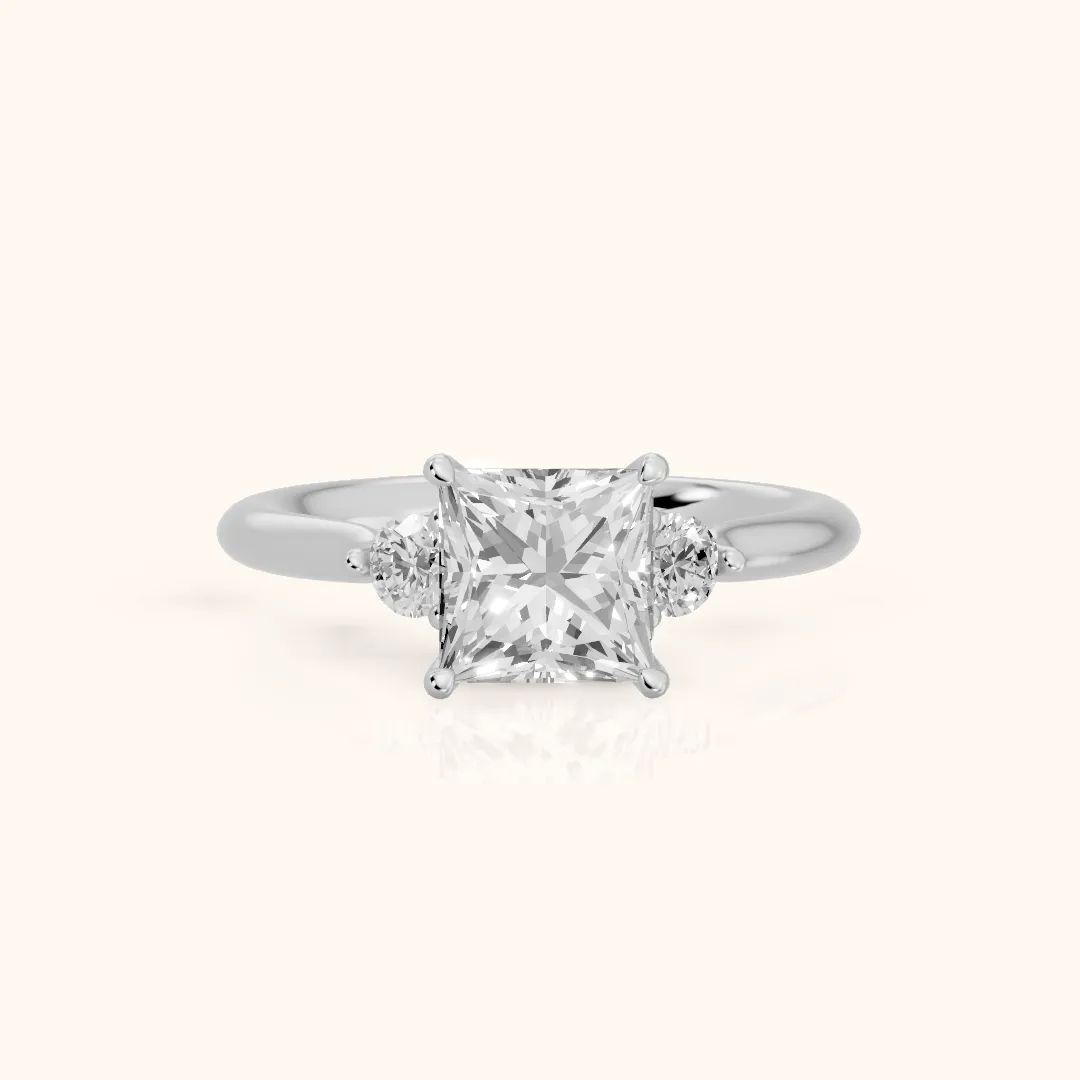 Teresa Three-Stone Cathedral Princess Diamond Engagement Ring in Platinum — view 2