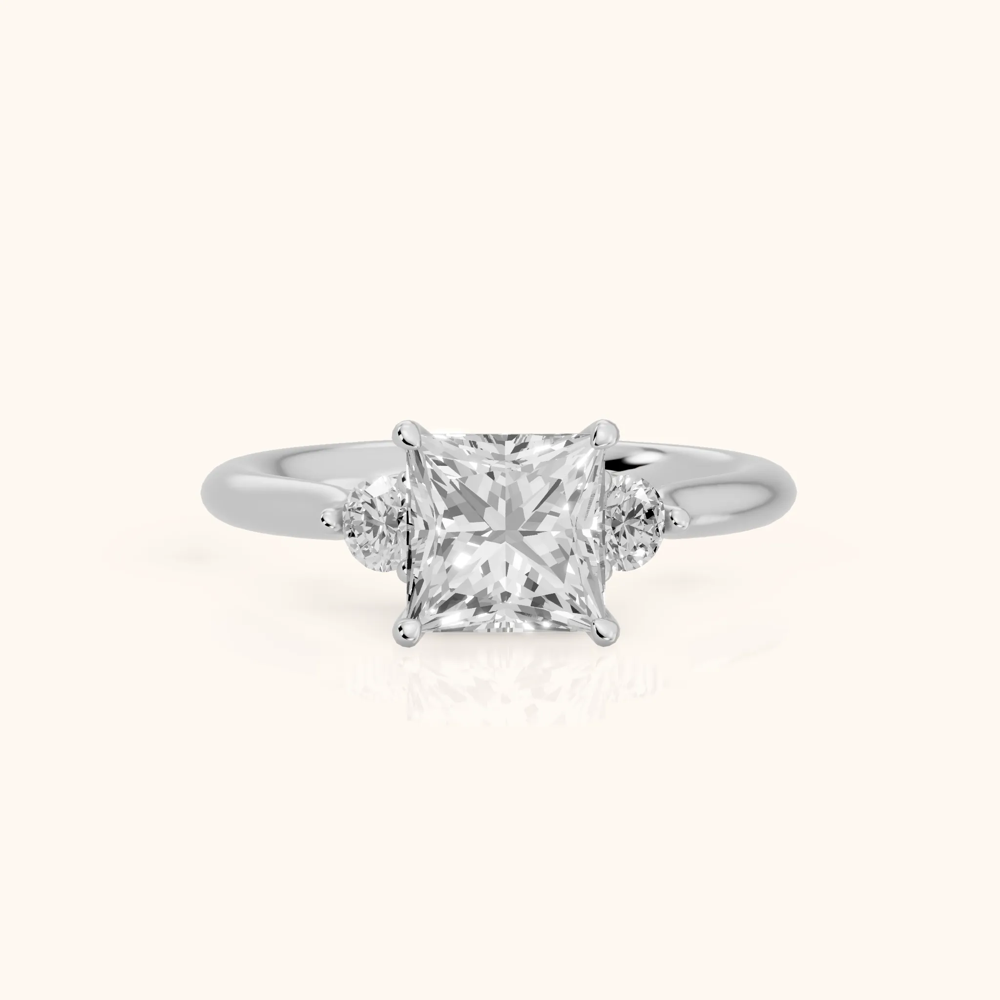 Teresa Three-Stone Cathedral Princess Diamond Engagement Ring in Platinum — view 1