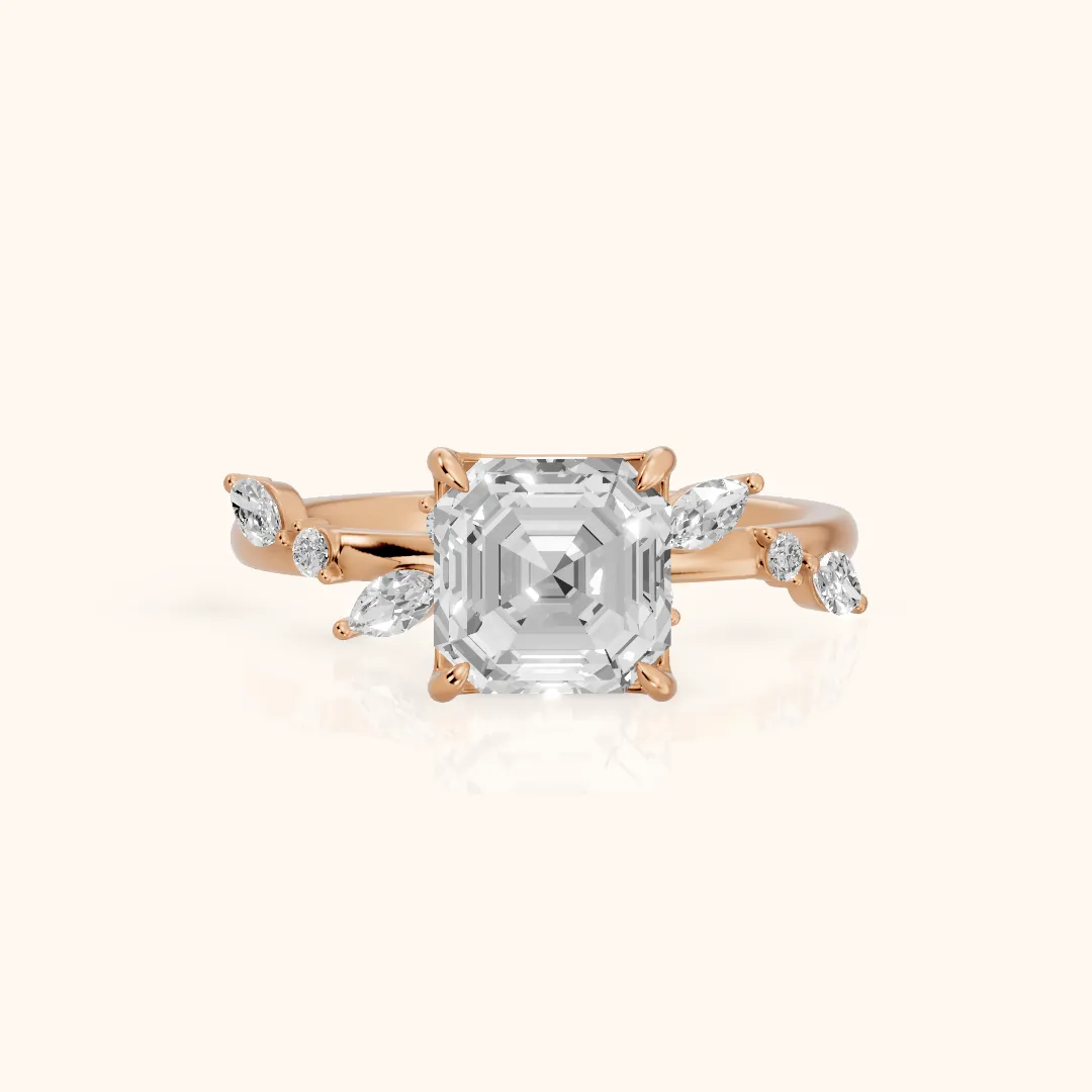 Vivian Leaf Asscher Diamond Engagement Ring in Rose Gold — view 2