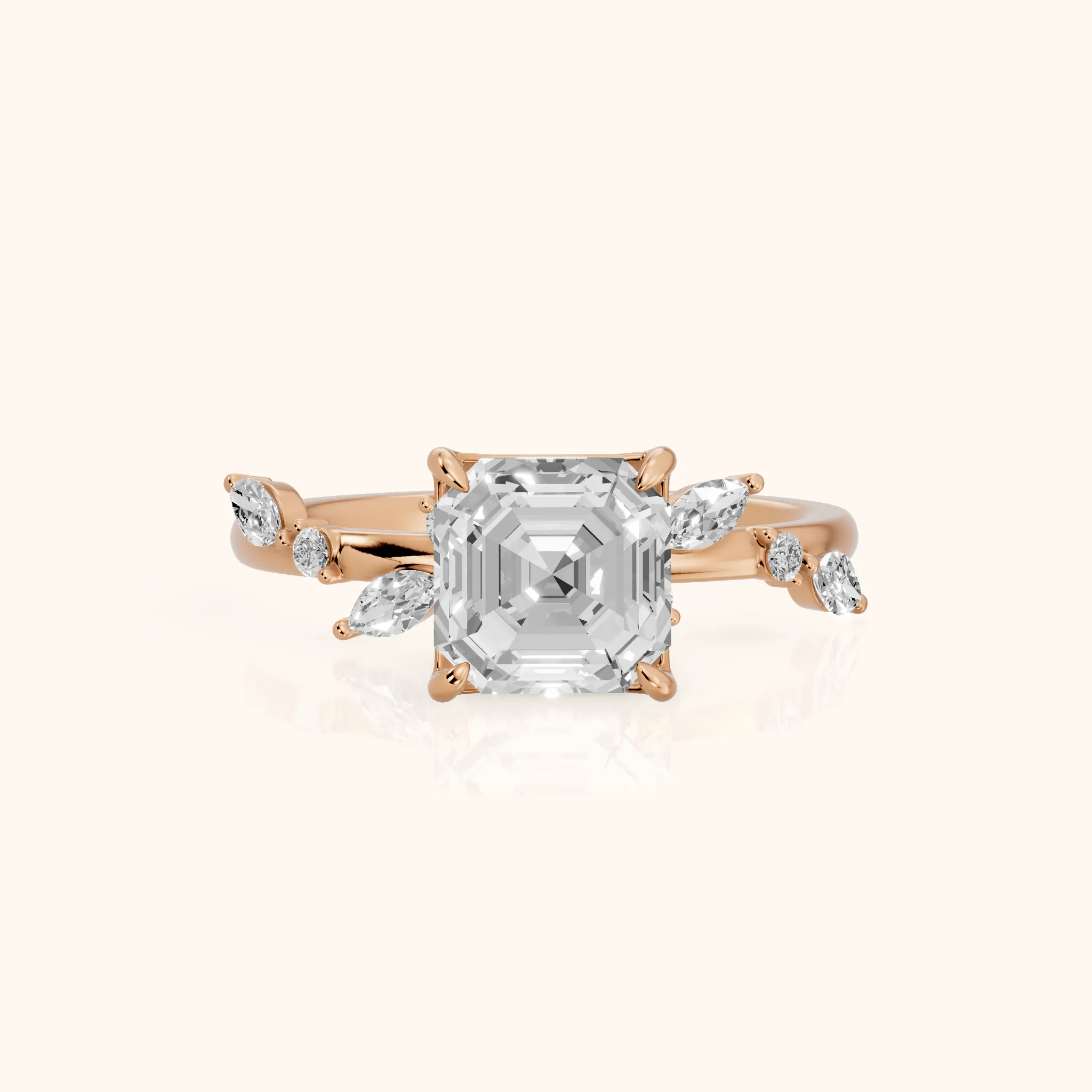 Vivian Leaf Asscher Diamond Engagement Ring in Rose Gold — view 1