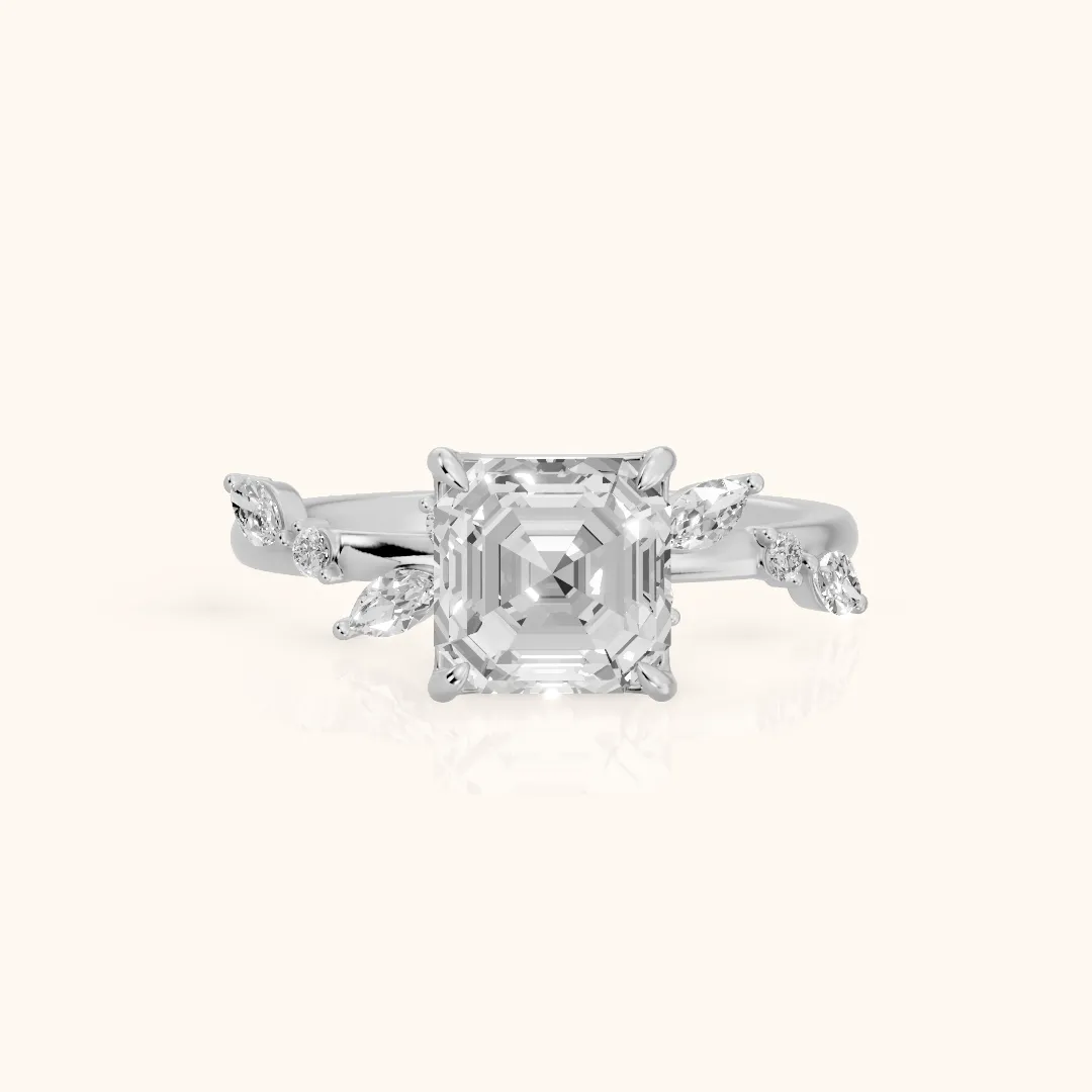 Vivian Leaf Asscher Diamond Engagement Ring in Silver — view 2