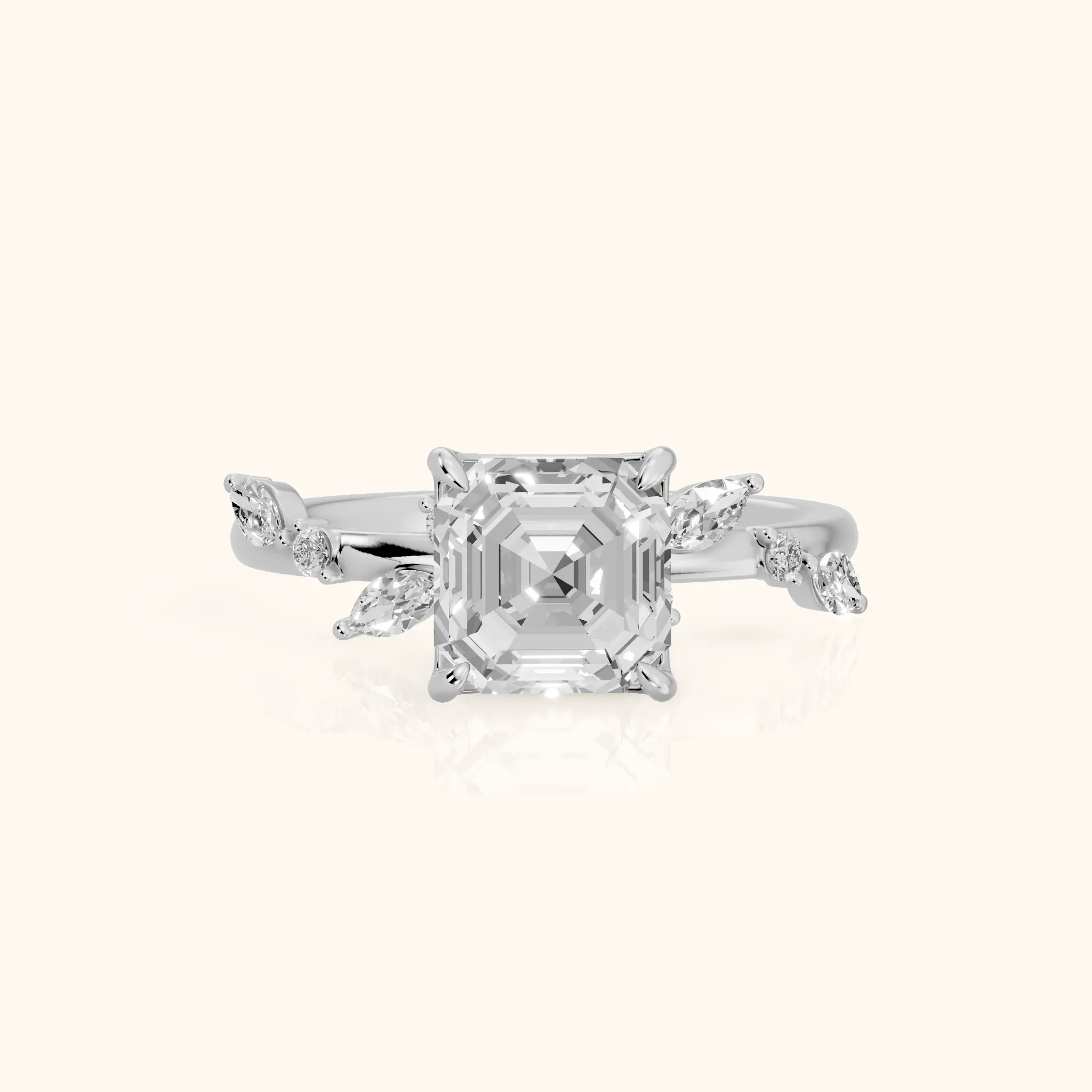 Vivian Leaf Asscher Diamond Engagement Ring in Silver — view 1