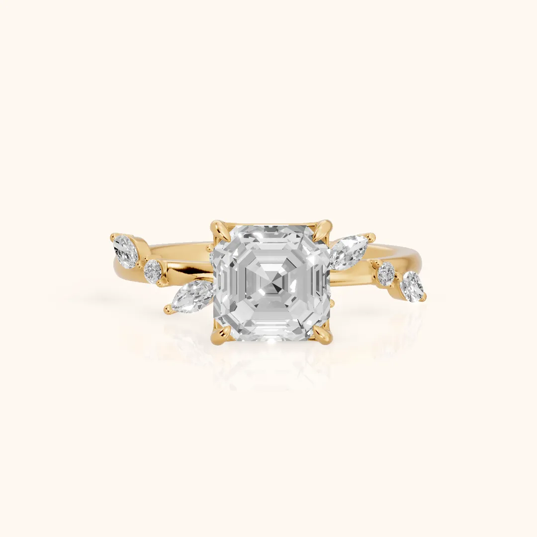 Vivian Leaf Asscher Diamond Engagement Ring in Yellow Gold — view 2