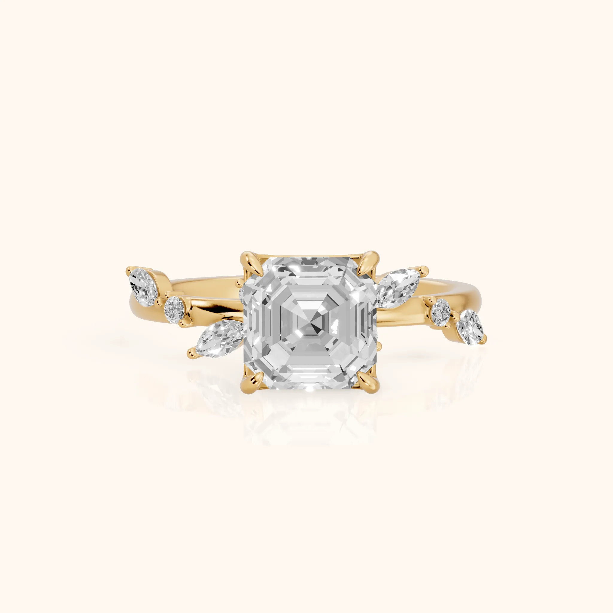 Vivian Leaf Asscher Diamond Engagement Ring in Yellow Gold — view 1