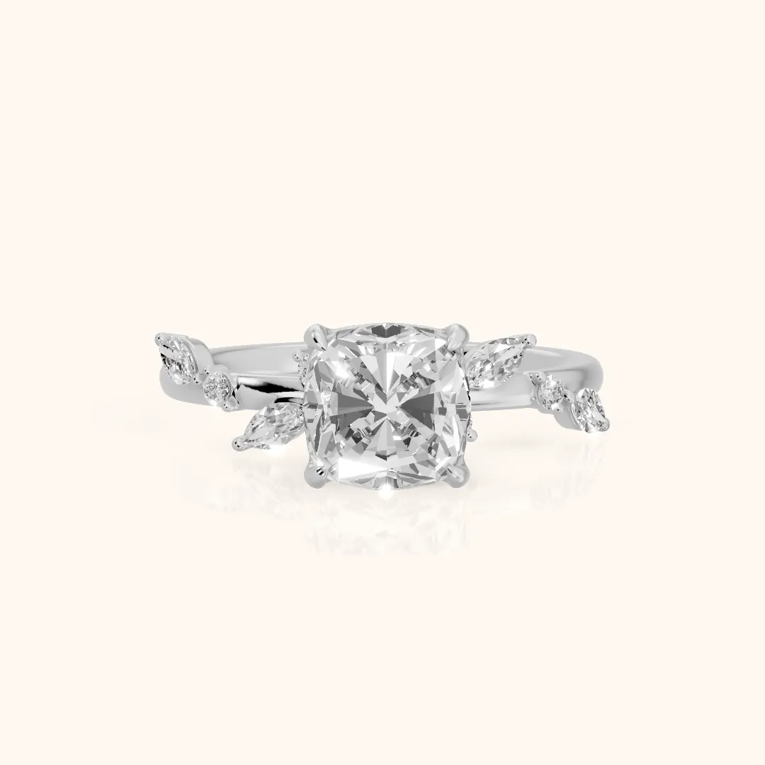 Vivian Leaf Cushion Diamond Engagement Ring in Silver — view 2