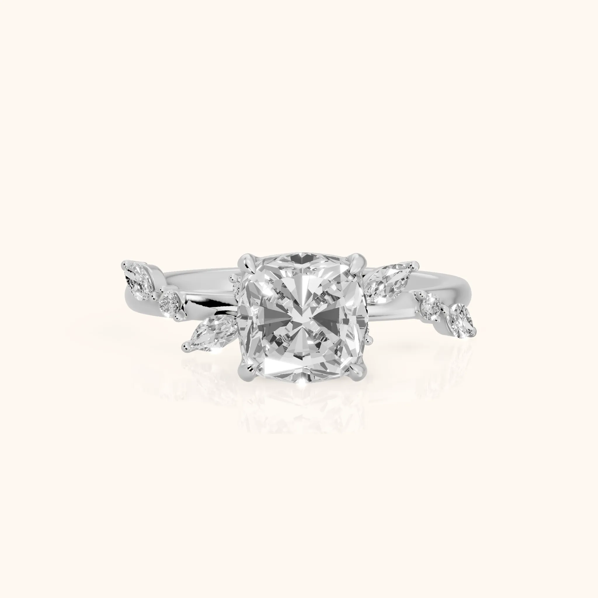 Vivian Leaf Cushion Diamond Engagement Ring in Silver — view 1