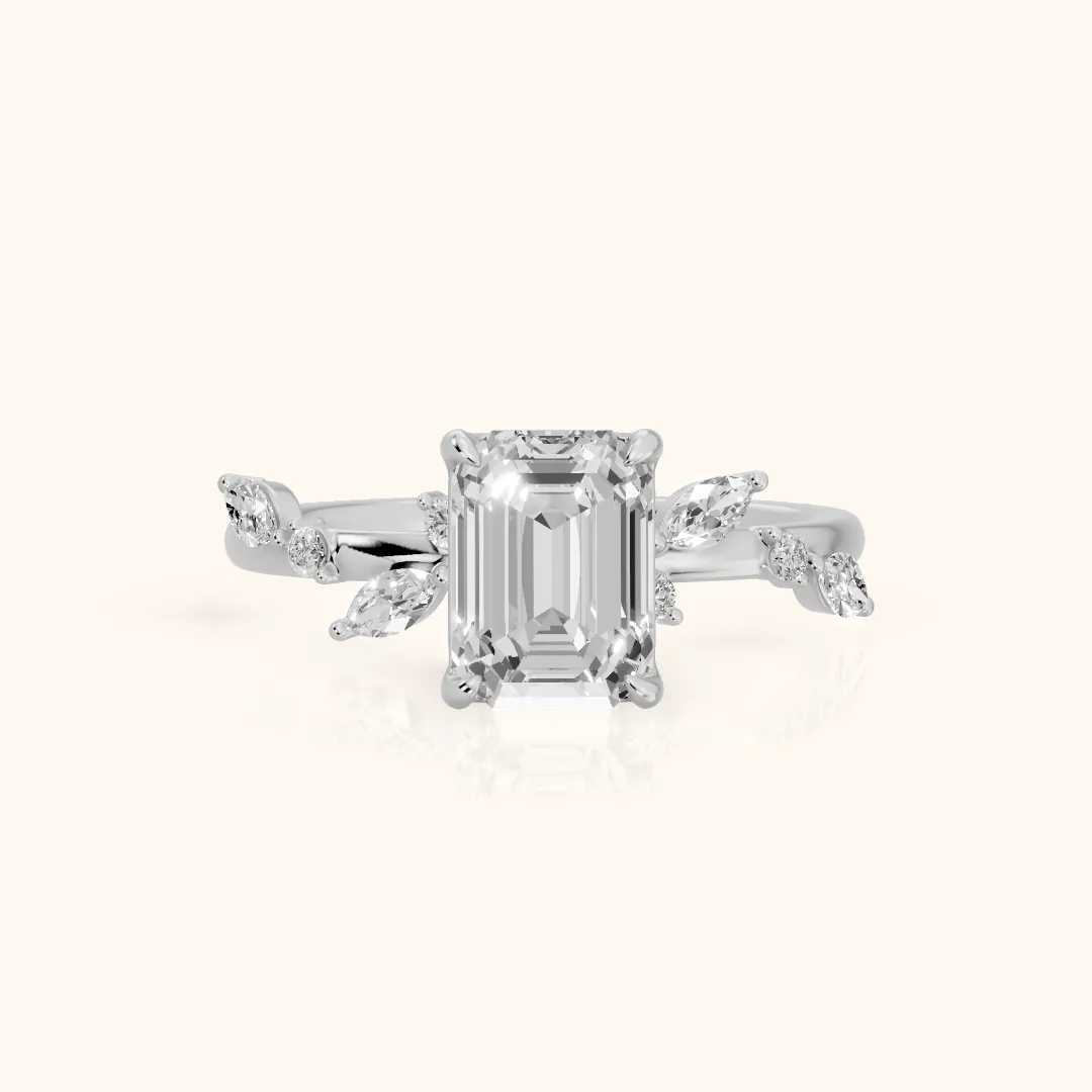 Vivian Leaf Emerald Diamond Engagement Ring in Platinum — view 2