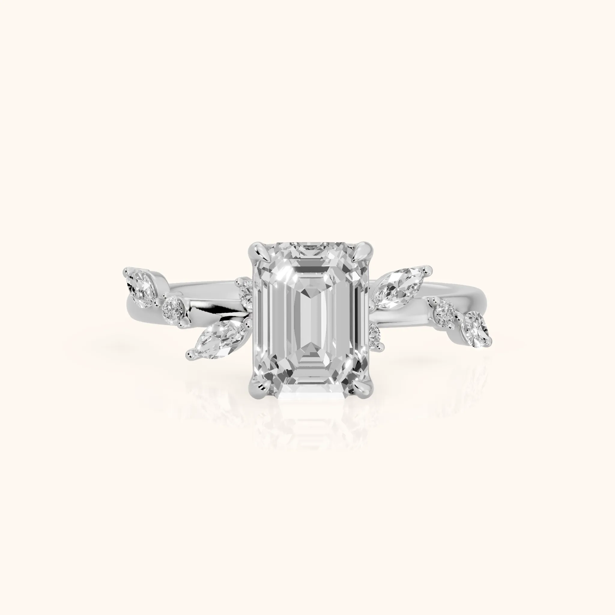 Vivian Leaf Emerald Diamond Engagement Ring in Platinum — view 1