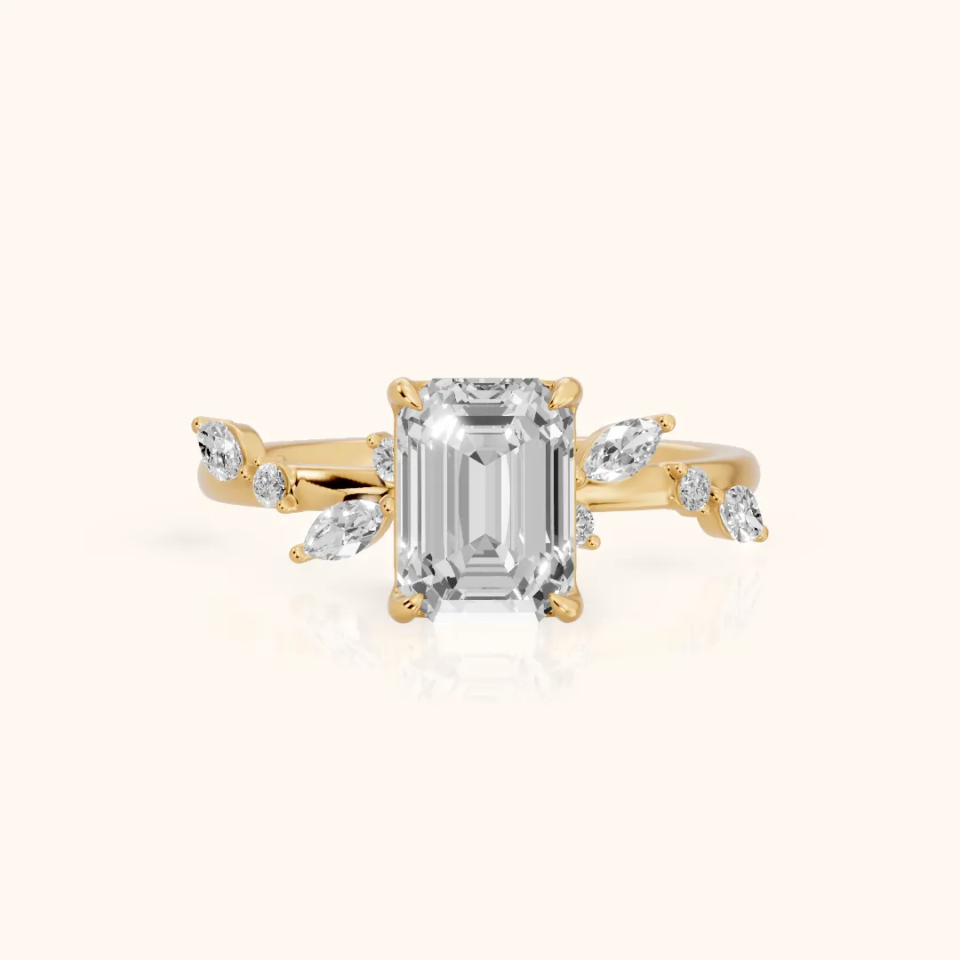 Vivian Leaf Emerald Diamond Engagement Ring in Yellow Gold — view 2