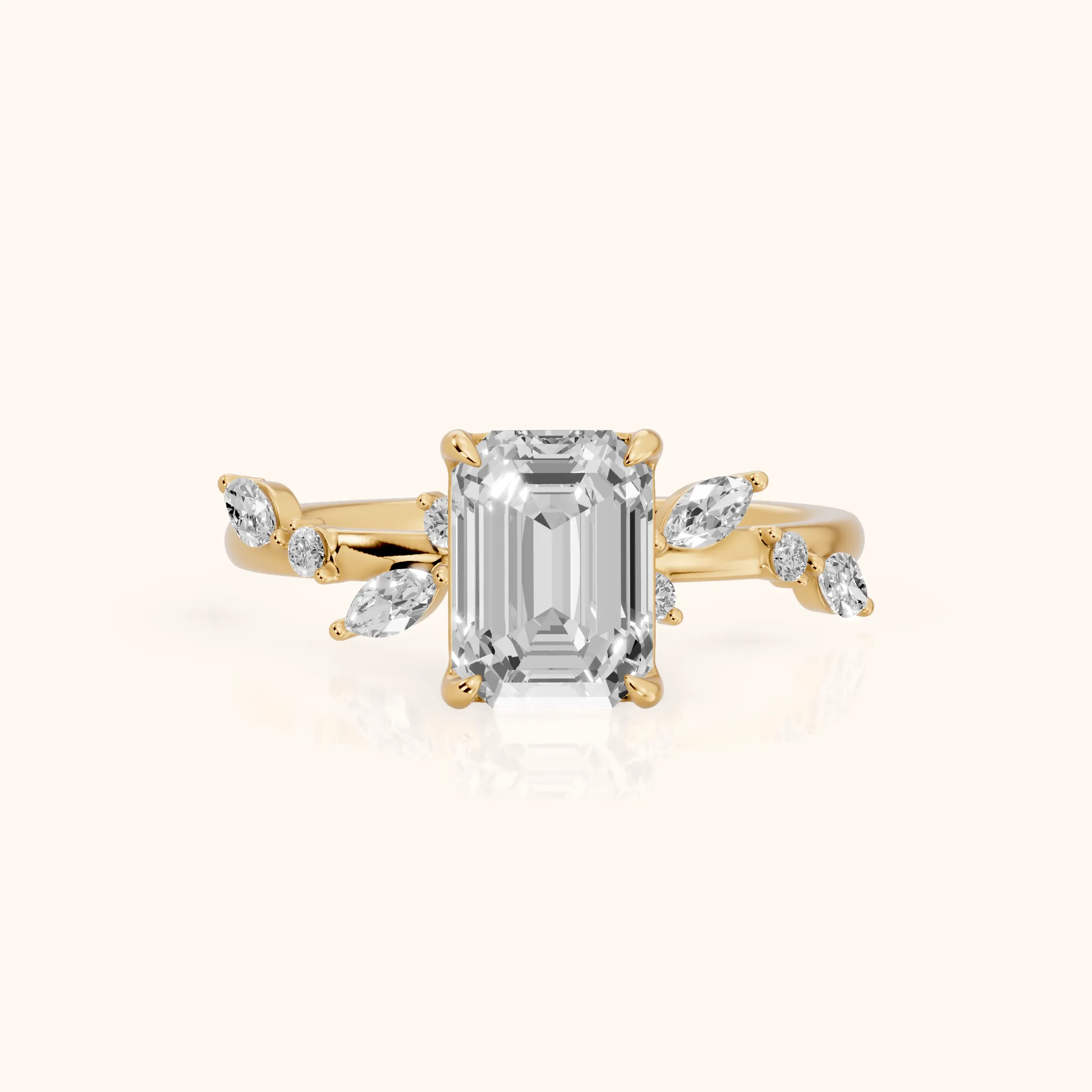 Vivian Leaf Emerald Diamond Engagement Ring in Yellow Gold — view 1
